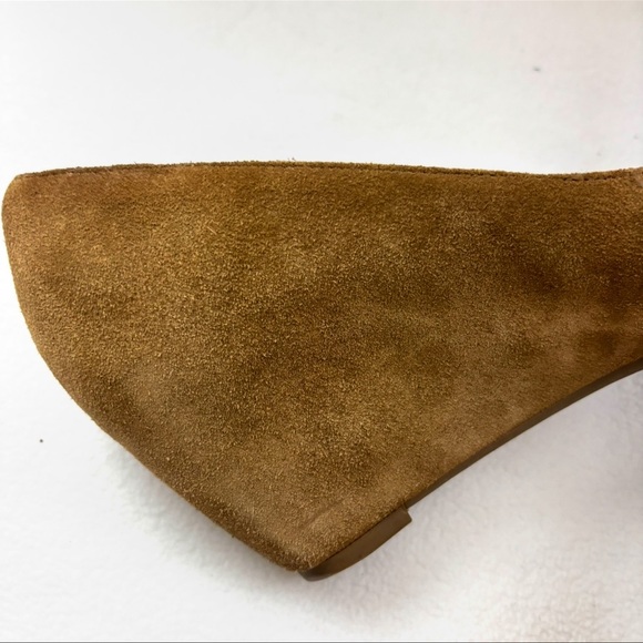 Franco Sarto Tan Suede 70’s” Closed Round Toe Slip On Wedge Heels Size 8.5 - Picture 4 of 12